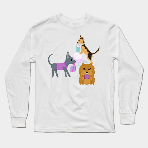 Puppy Shopping Spree Long Sleeve T-Shirt by Snow Paw Treasures